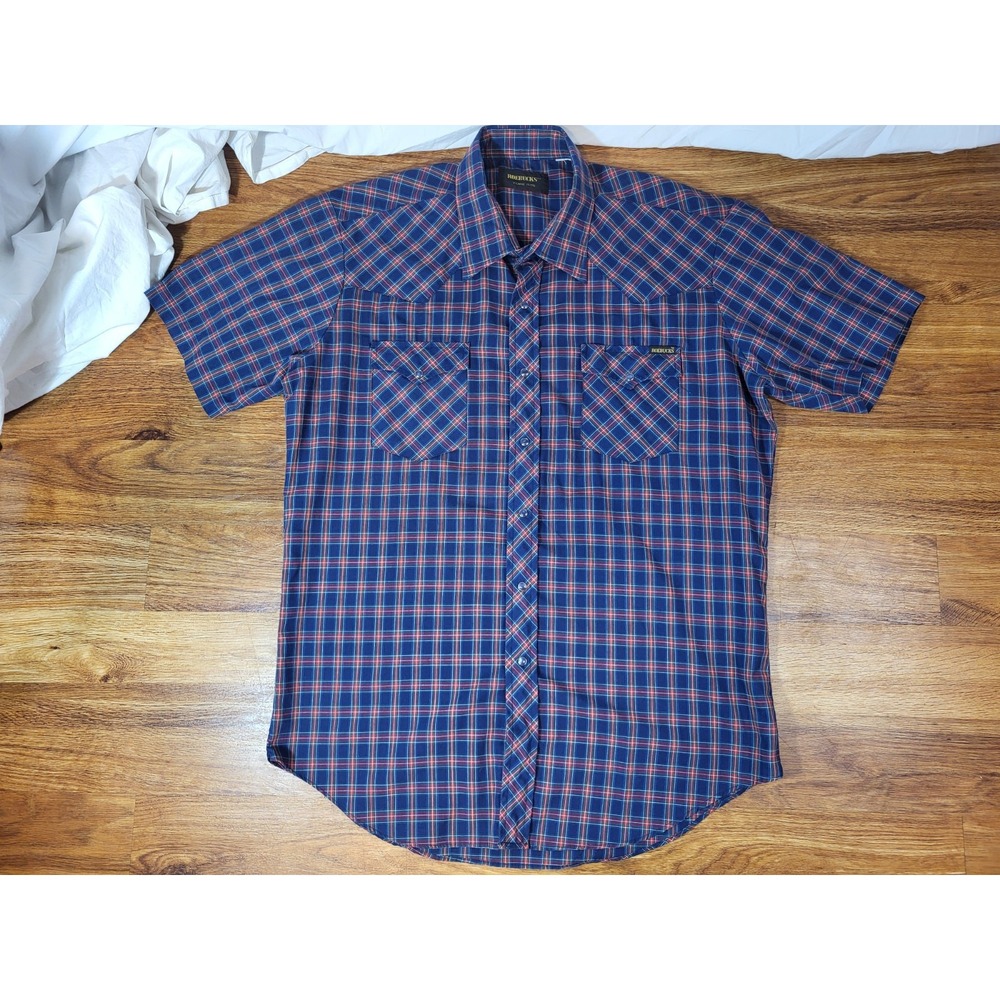 Vintage Roebucks Shirt Men's XL Plaid Blue Western Pearl‎ Snap Cowboy 17-17.5